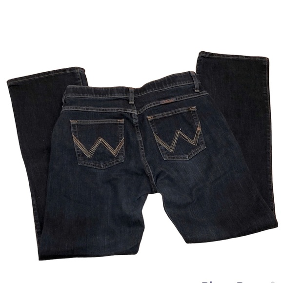 30. Dark Jeans by Wrangler Size 7 8 Straight Leg Q Baby No Gap Waist Mid Rise - Picture 1 of 9